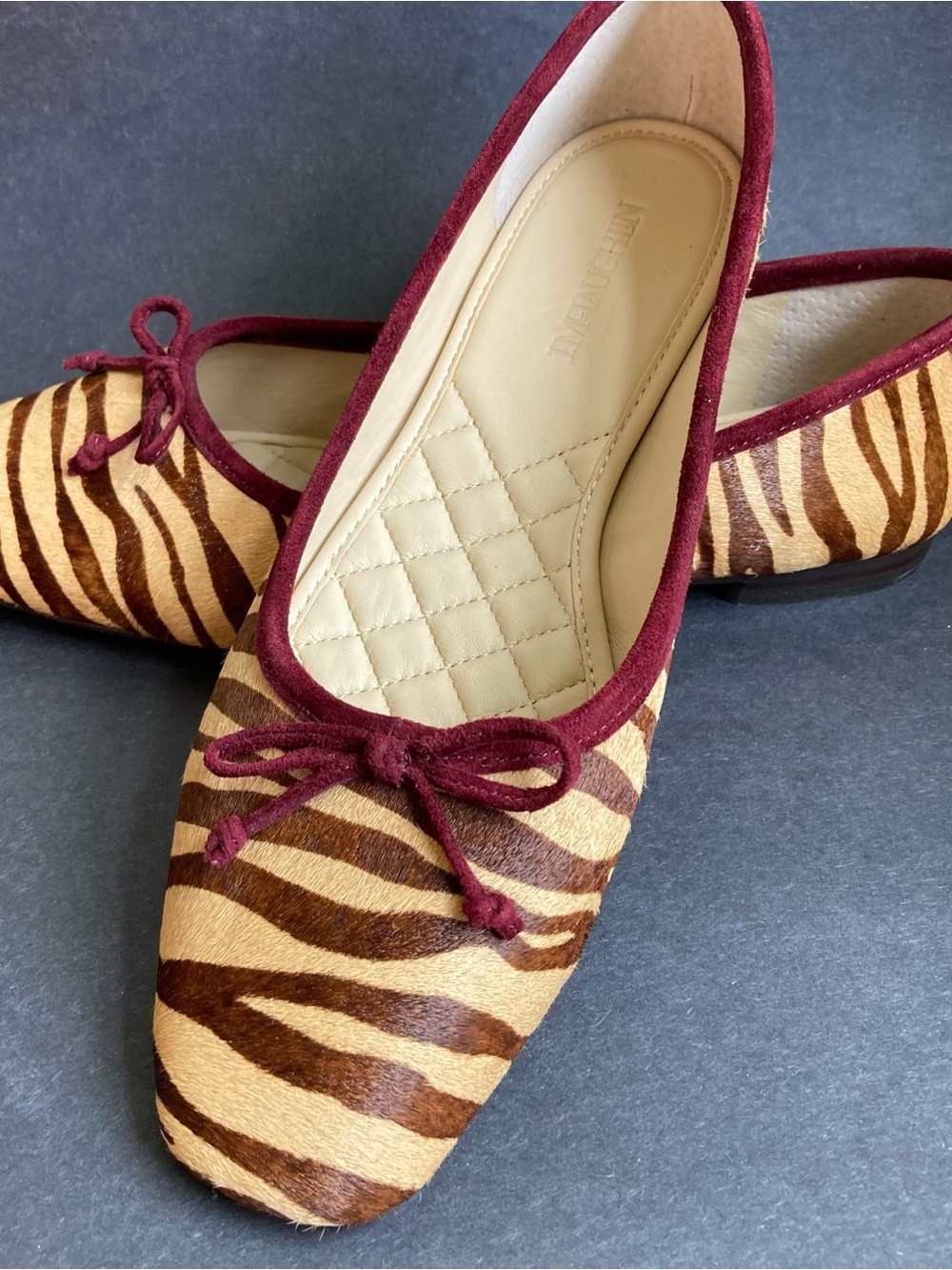 J. McLaughlin Zebra Print Cow Hair & Leather Quilted Ballet Flats, NWOB Sz 8